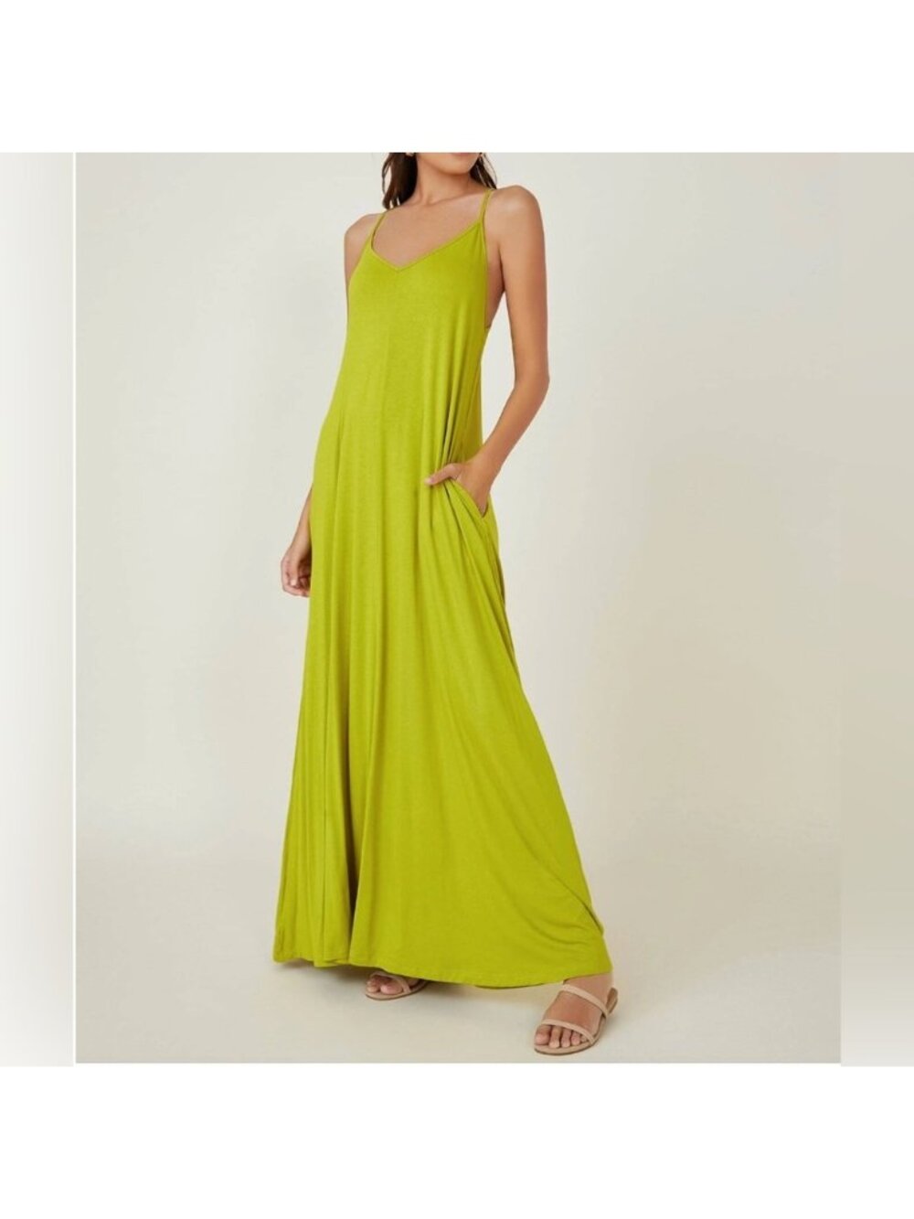 Lime Cami Dress With Pockets - Picture 3 of 7
